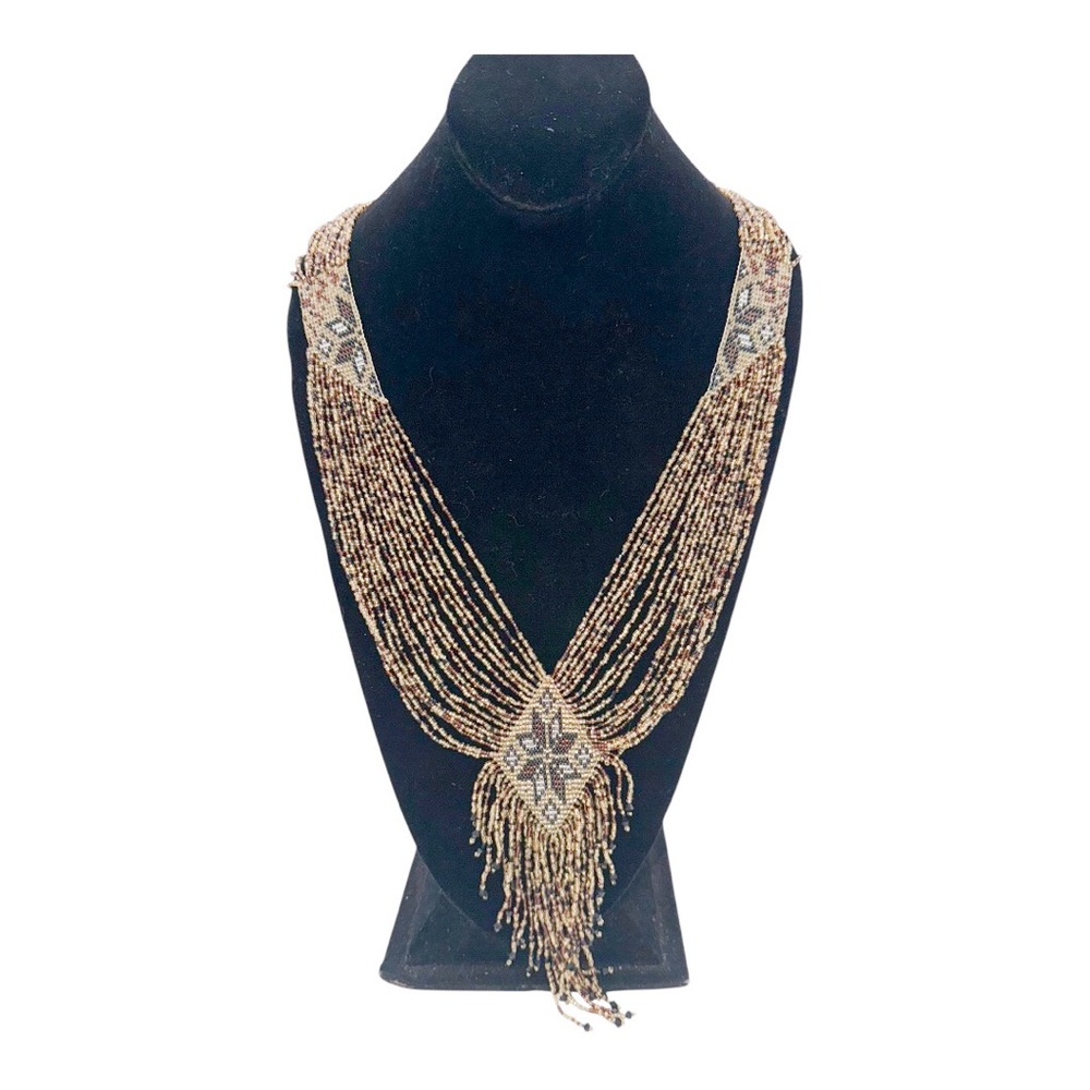 Vintage Handmade Seed Bead MultiStrand Fringe Bohemian Necklace